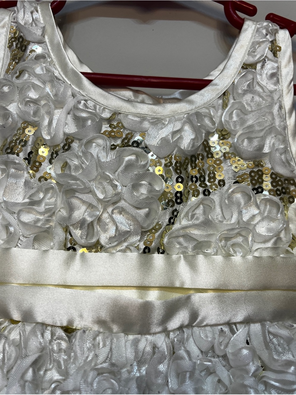 White & Gold Floral Rosette Party Toddler Dress size 24 months / 2T - Picture 5 of 12